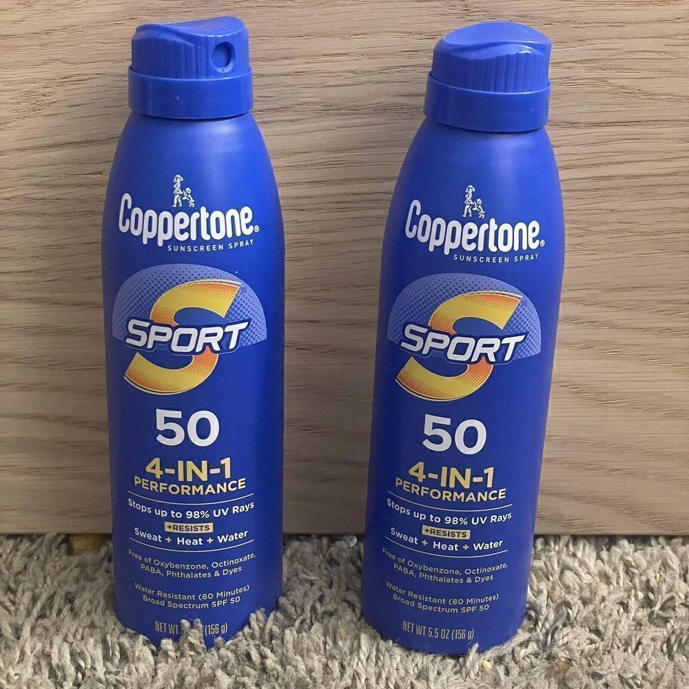 New 2 Coppertone Full Size 11 Oz SPF 50 Sunscreen Spray Water Sweat Resistant